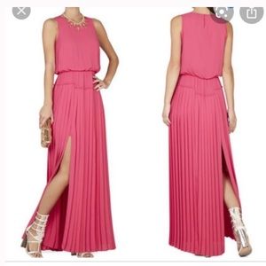 BCBGMaxAzria Jenine Fuschia High Slit Pleated Maxi Dress. Size XXS